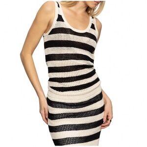 Sanctuary Striped Mesh‎ Stitch Sweater Tank Top Black White CW1516MU7 Medium
